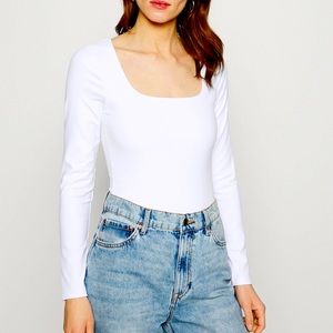 Abercrombie White Scoop Neck Long Sleeve Body Suit Small